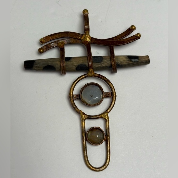 Artistic Vintage Metal and Stone Statement Necklace - Picture 1 of 10